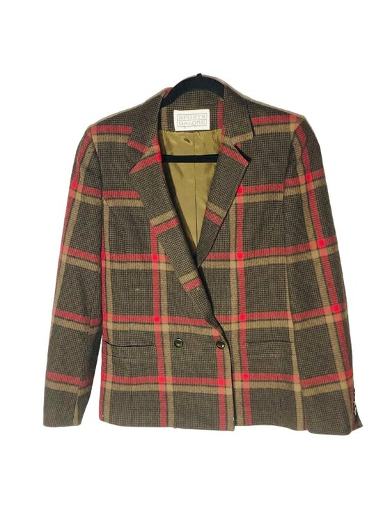Sports Galore Jackets & Blazers - Sports Galore blazar plaid brown black pockets button wool medium bust 18" READ